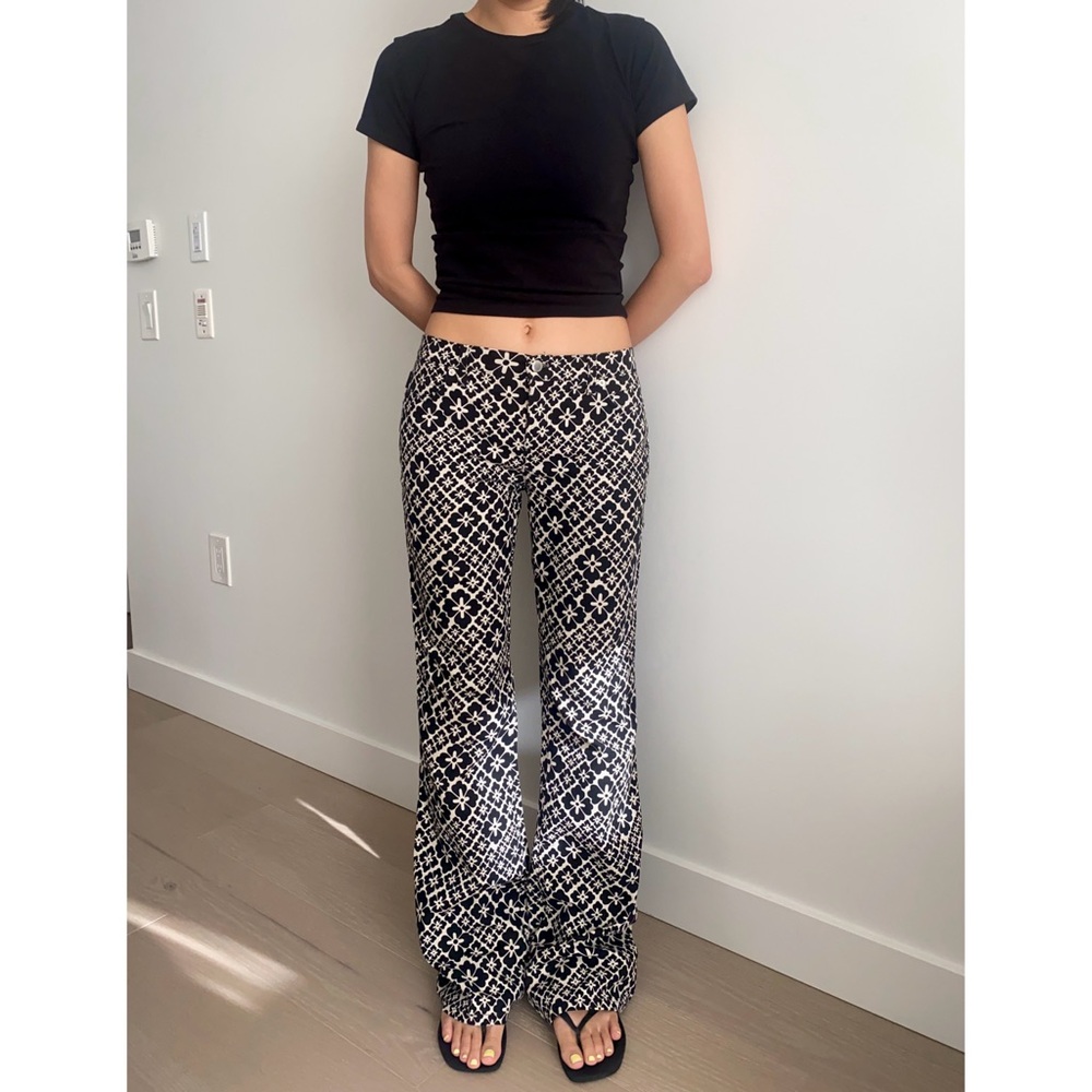 Vintage moschino jeans hippy florals low rise flare pant black white - Picture 3 of 11